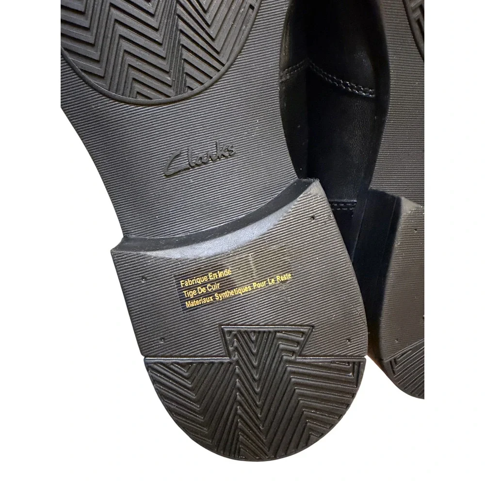 Clarks Collection Mens Black Leather Slip On Square Toe Dress Shoes 7.5M